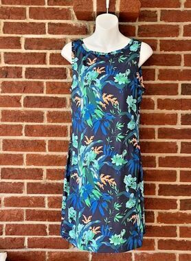 Columbia Chill River Dress Womens S Floral Sleeveless Stretch Blue Green 1885751